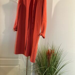 Dana Buchman Vibrant red Orange coral open neck pea coat